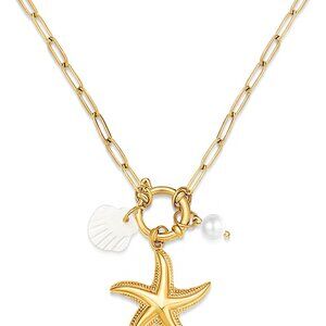 Beach Charm Necklace for Women Shell Starfish Conch Dolphin Seahorse Jewelry